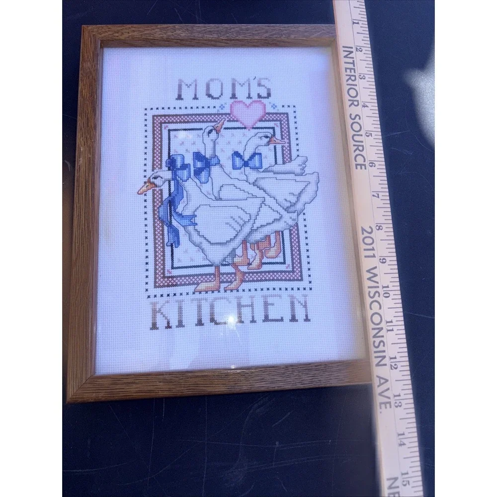Vintage Framed Country Goose Ribbons Mom's Kitchen